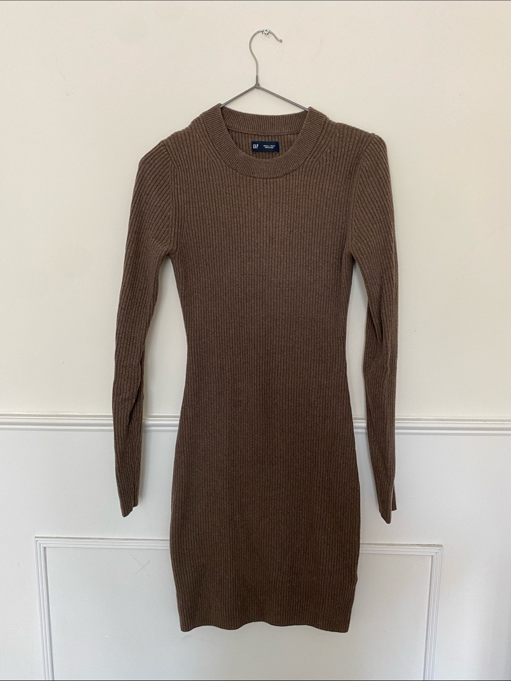 GAP Ribbed Long-Sleeve Knit Dress in Brown